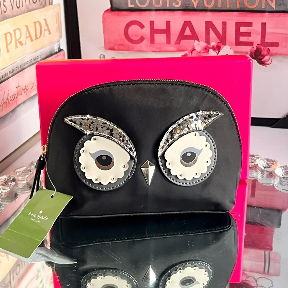 Kate Spade New York Owl NWT Small Marcy Nylon Cosmetic Bag